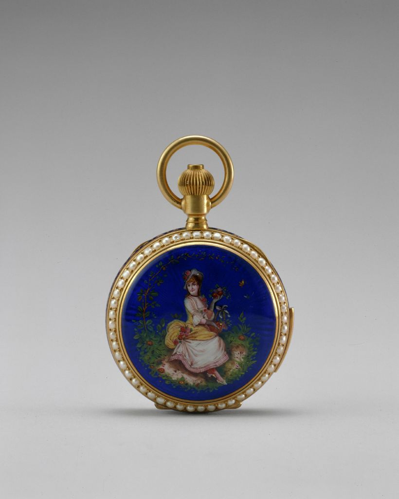 图片[2]-Gold inlaid beaded enamel lady flower holding pocket watch-China Archive